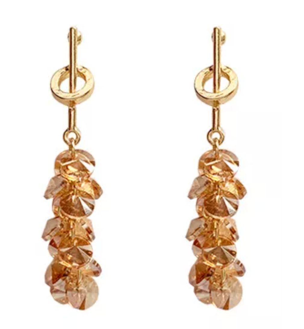 Needle with Crystal Tassle Earring, Gold tone.