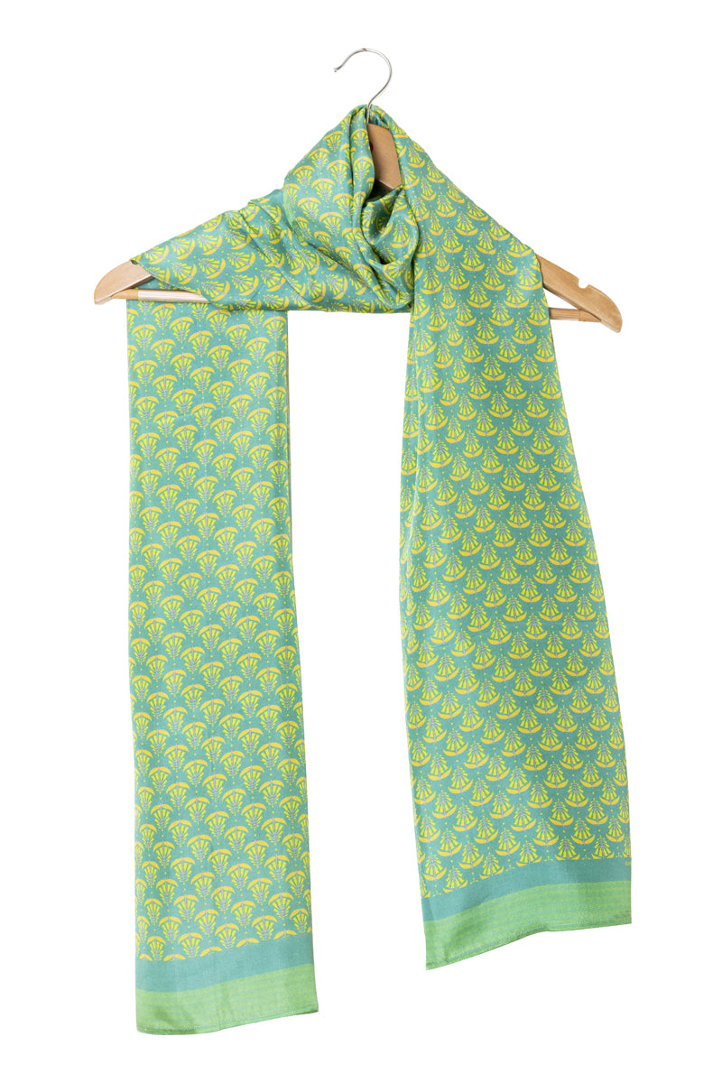Printed Mehandi Green & Yellow Silk Stole for Women