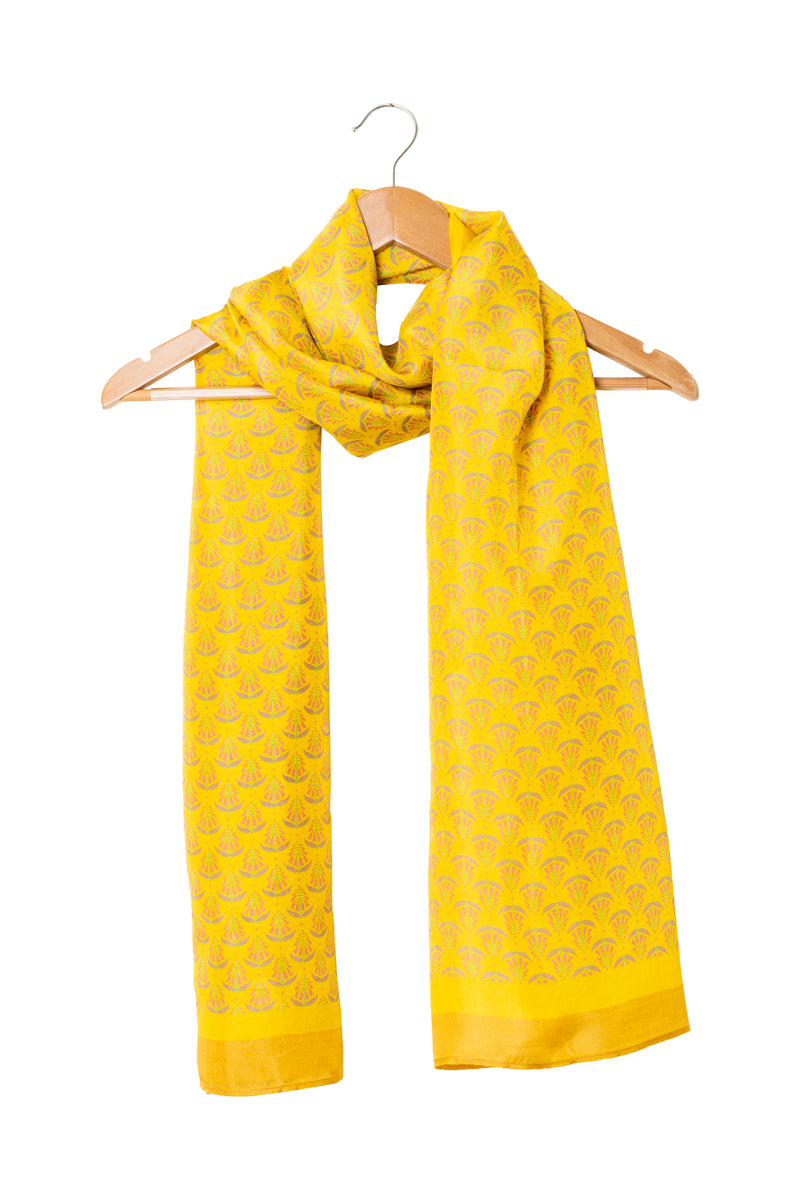 Printed Yellow & Magenta Silk Stole for Women