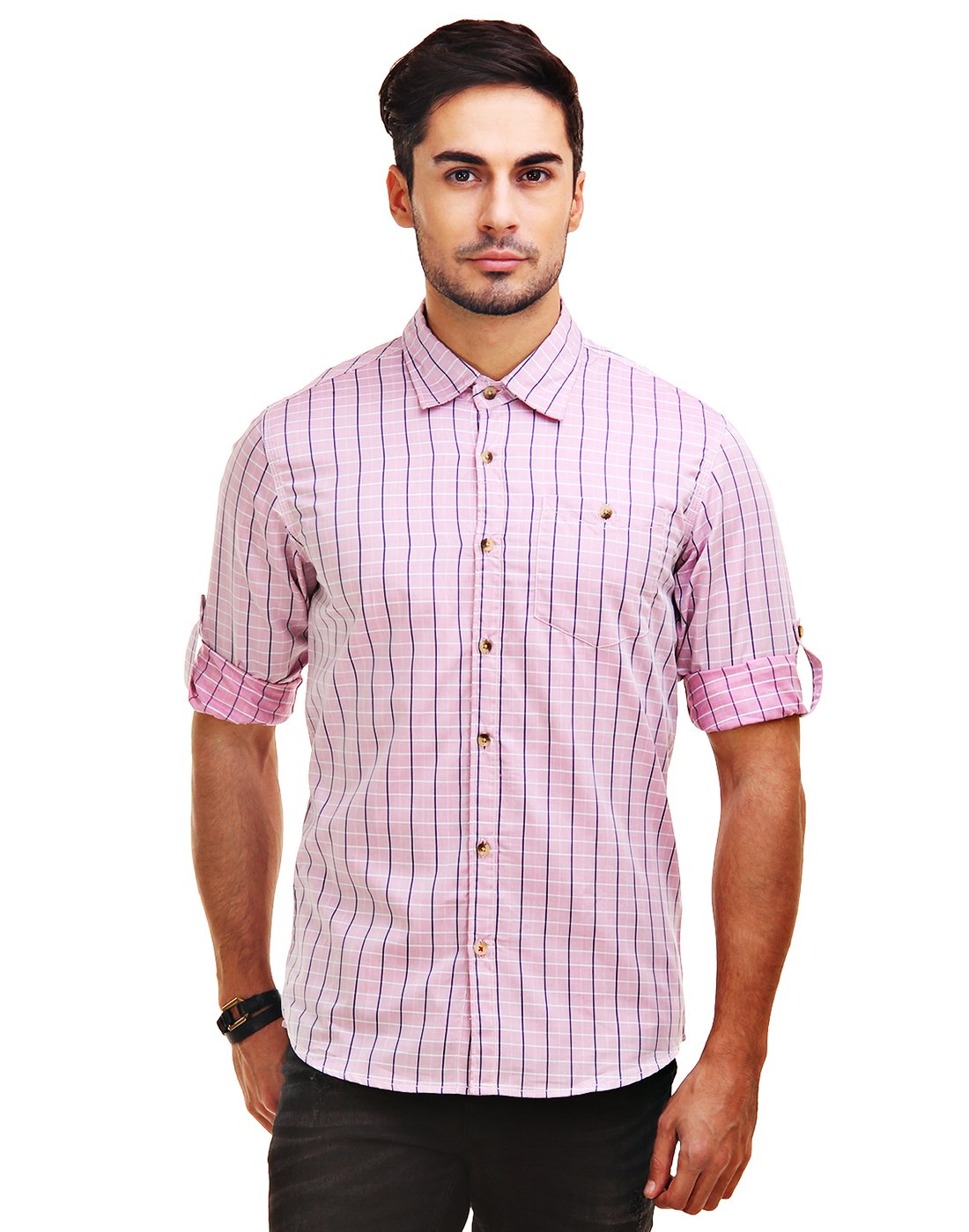 Chokore Men's Pink & Blue Cotton Casual Shirt