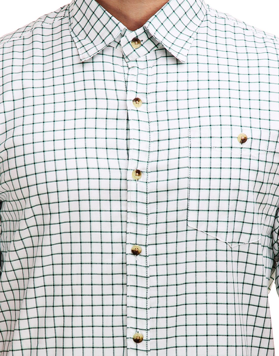 Chokore Men's White & Green Cotton Casual Shirt