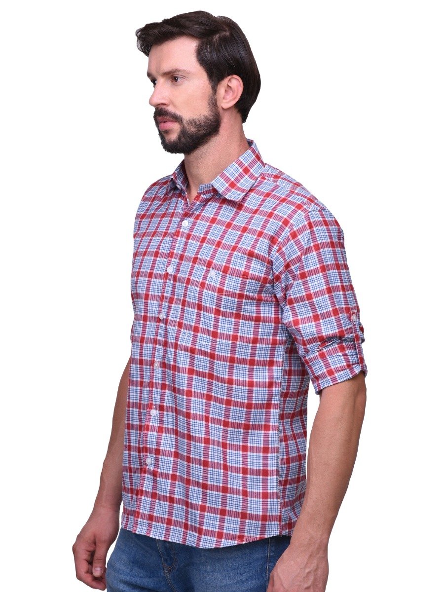 Chokore Men's Red Check Cotton Casual Shirt