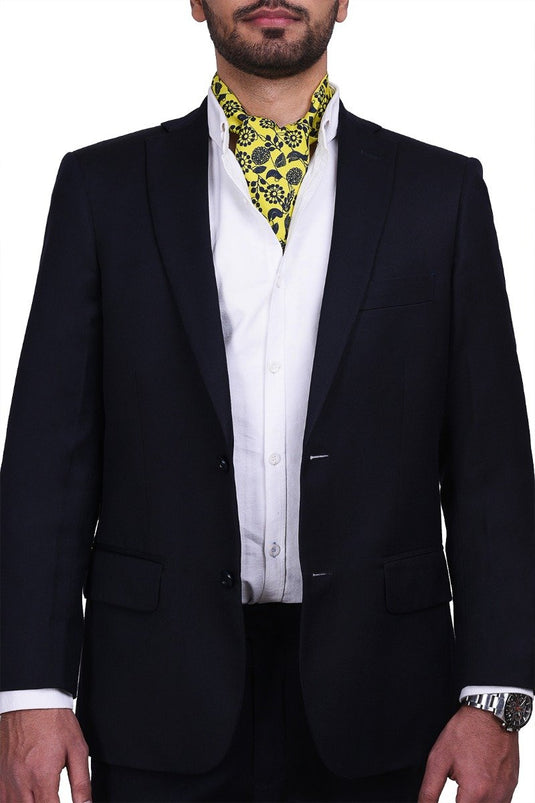 Chokore Men's  Blue & Yellow Birds Silk Designer Reversible Cravat