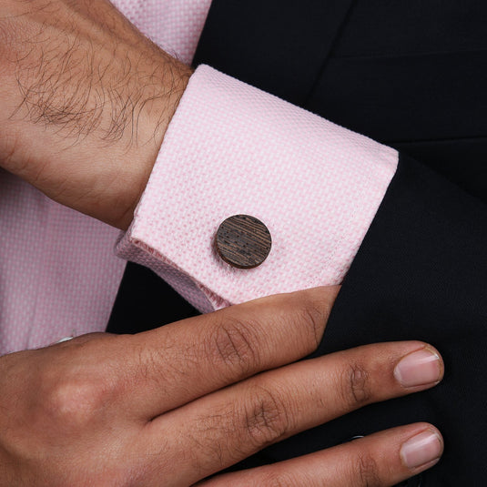Chokore Natural Dark Wooden Cufflinks For Men