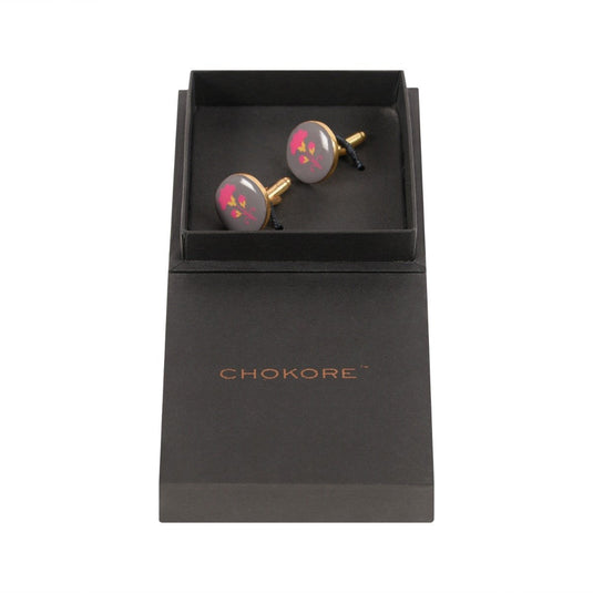 Floral Art Enamel Brass Cufflinks – Bold Artistic Charm