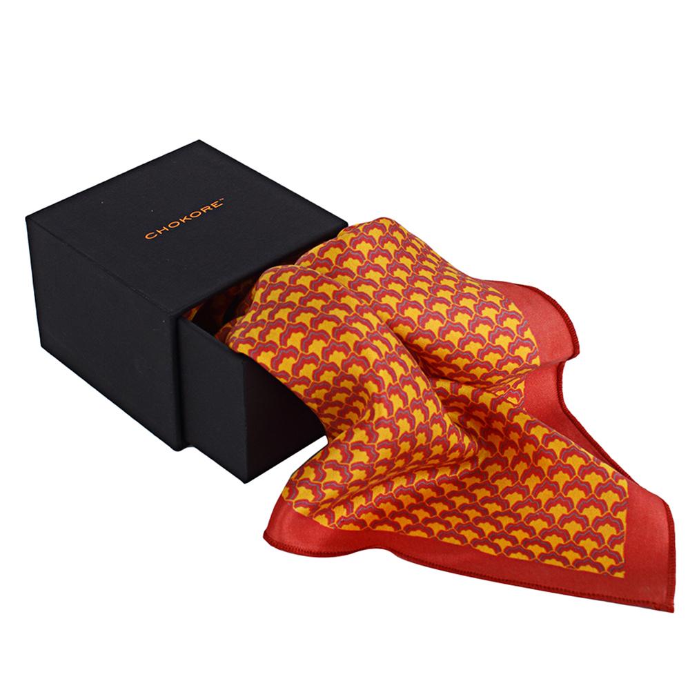 Chokore Red & Orange Silk Pocket Square - Indian At Heart line
