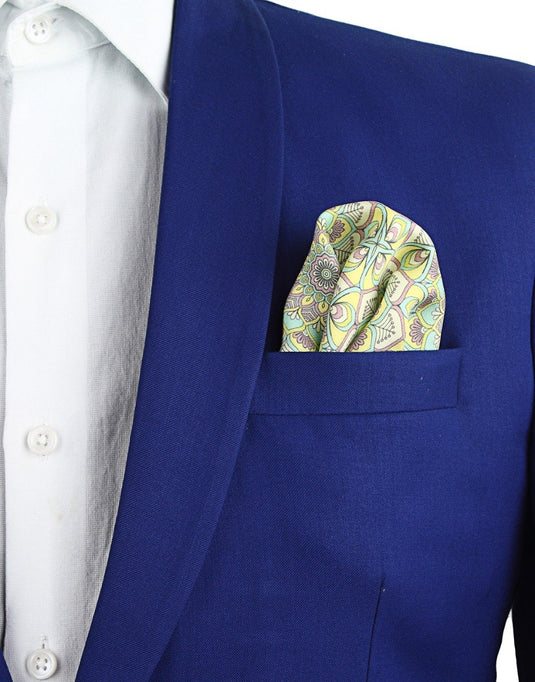 Chokore Lemon and Sea Green Pocket Square - Indian at Heart line
