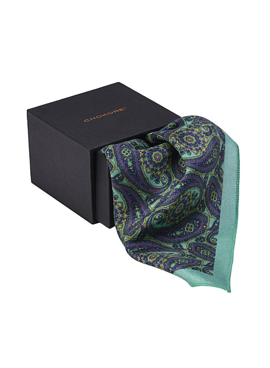 Chokore Sea Green and Blue Silk Pocket Square - Indian at Heart Collection