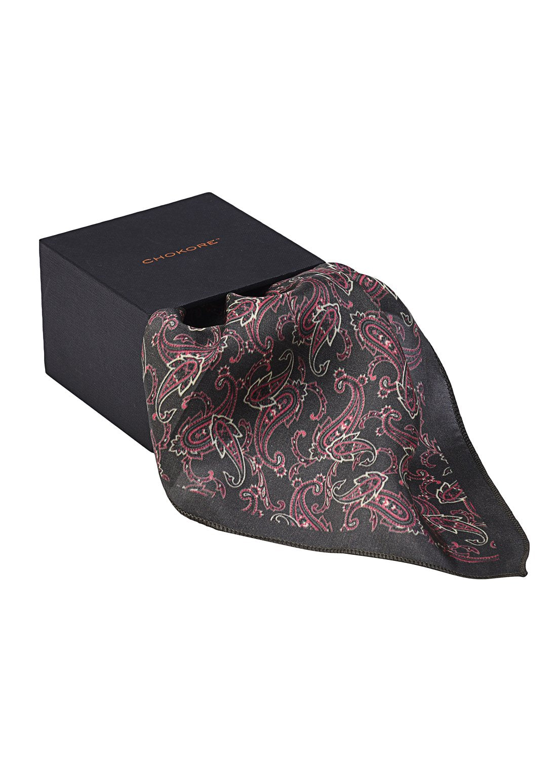 Chokore Black and Rose Pink Silk Pocket Square from Indian at Heart collection