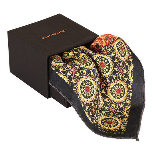 Chokore Two-in-One Black & Red Silk Pocket Square - Indian At Heart Collection