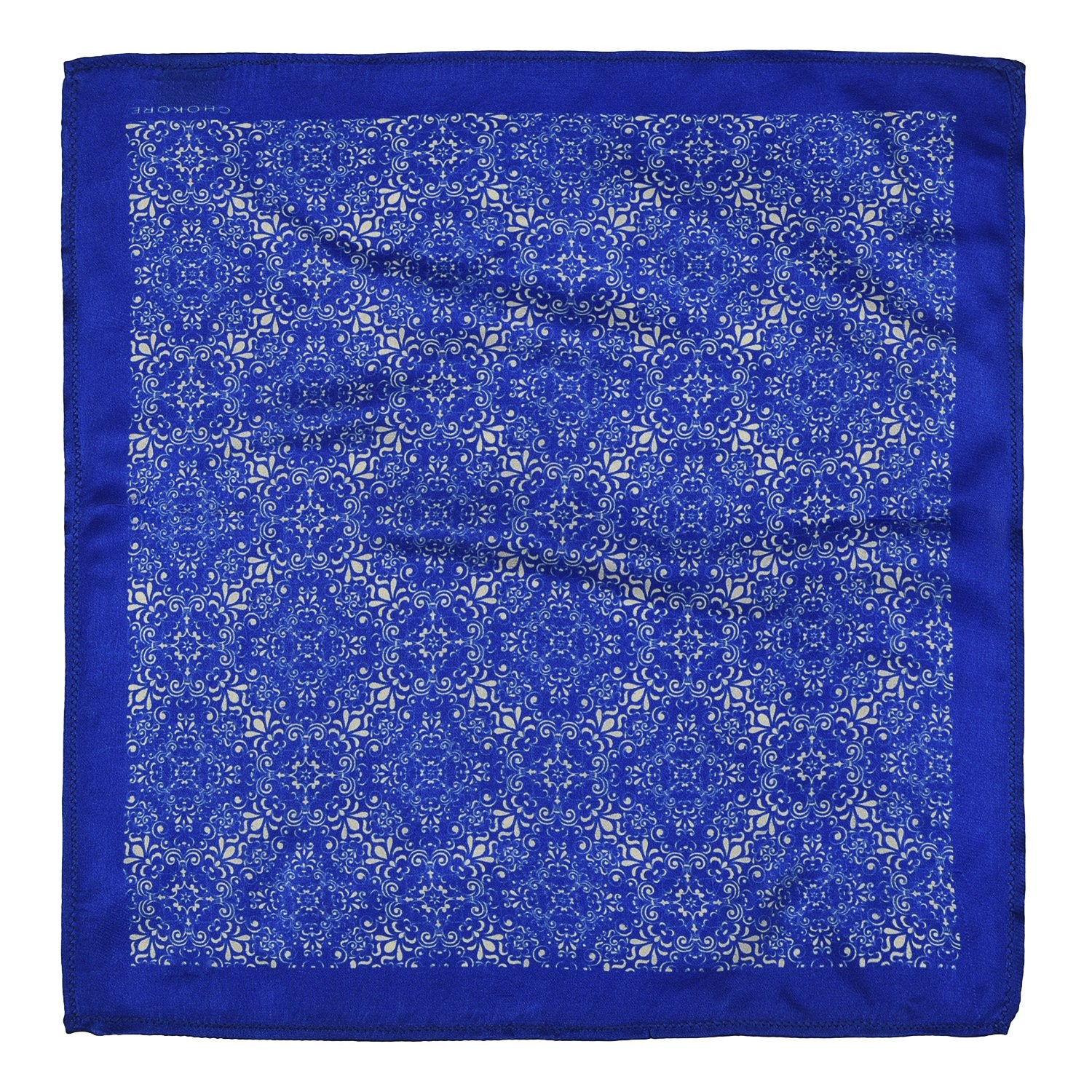 Chokore Cobalt Blue and White Silk Pocket Square -Indian At Heart line