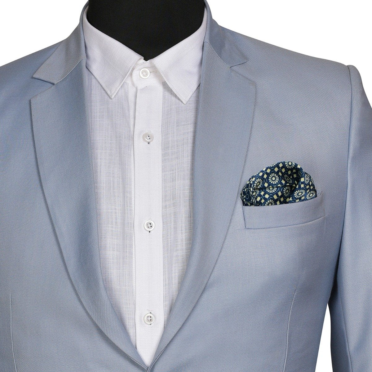 Chokore Blue and White Silk Pocket Square -Indian At Heart line
