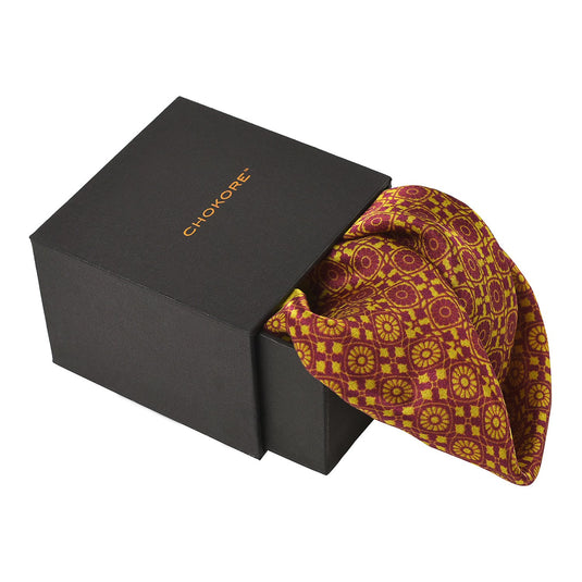 Chokore Burgundy & Lemon Green Silk Pocket Square - Indian At Heart line