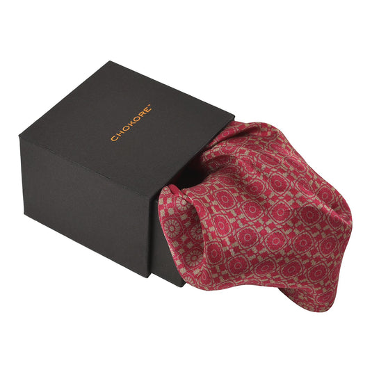 Chokore Wine Pink & Beige Silk Pocket Square - Indian At Heart Collection