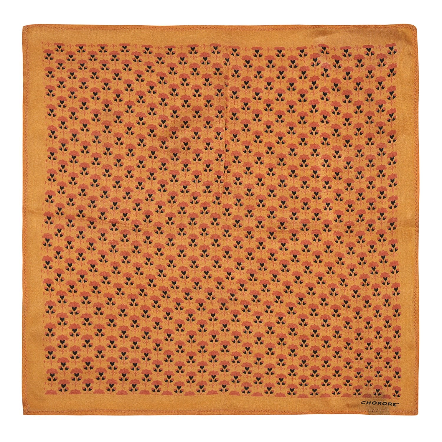 Chokore Tangerine Silk Pocket Square -Indian At Heart line