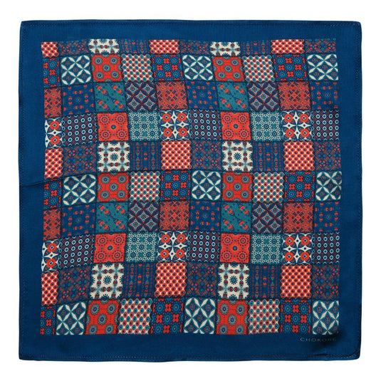 Chokore Blue & Red Silk Pocket Square - Indian At Heart line