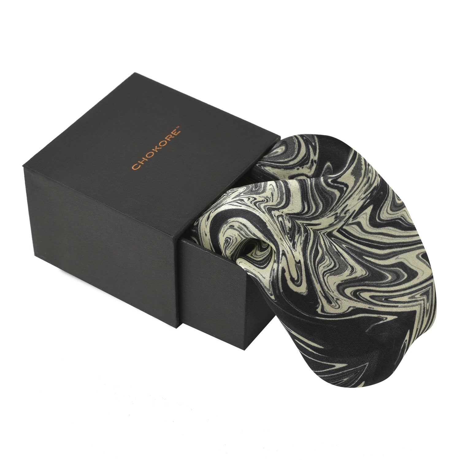 Chokore Black & Off-White Silk Pocket Square from the Marble Design range