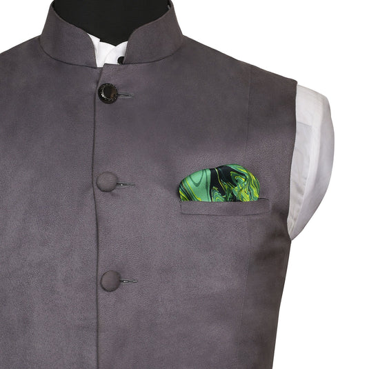 Chokore Lemon Green & Black Silk Pocket Square from the Marble Design range