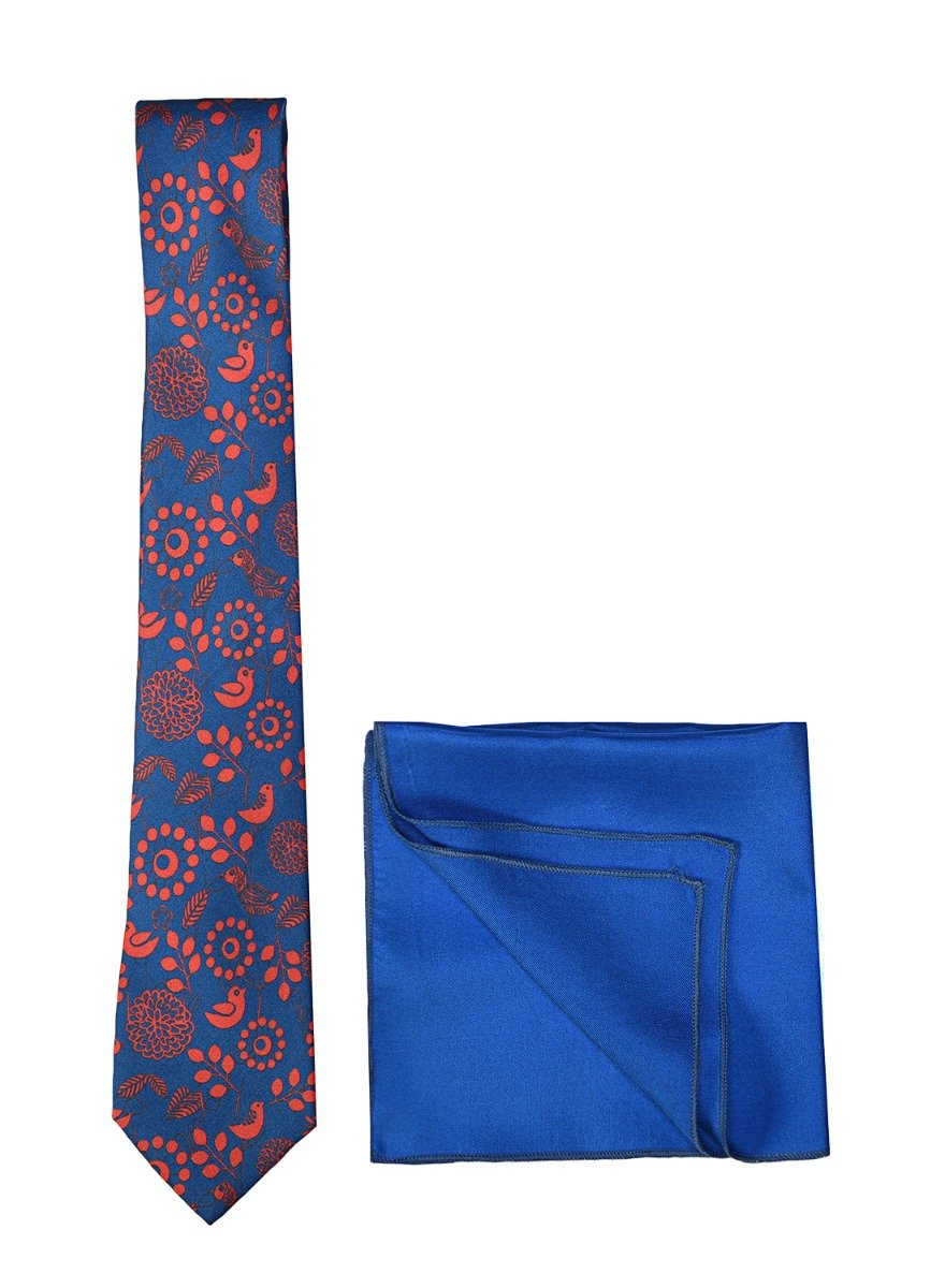 Chokore Red & Blue Silk Tie & Blue color silk Pocket Square set