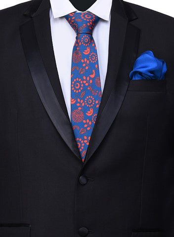 Chokore Red & Blue Silk Tie & Blue color silk Pocket Square set - Chokore Red & Blue Silk Tie & Blue color silk Pocket Square set