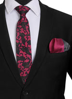 Chokore Chokore Black color Plain Silk Tie & Two-in-one Red & Black silk pocket square set Chokore Marsela & Navy Blue Silk Tie from Indian At Heart range & Wine Pink from the Solids Line Silk Pocket Square set