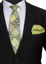 Chokore Chokore Yellow & Light Green Silk Tie - Indian At Heart range & Plain Mehandi Green color Silk Pocket Square set 