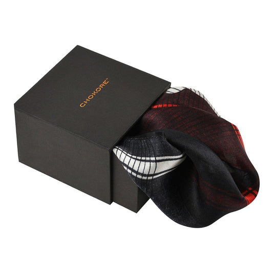 Chokore 4-in-1 Black & Red Silk Pocket Square - Indian At Heart Collection