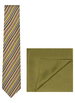 Chokore Chokore Multi-color Silk Tie & Plain Mehandi Green Silk Pocket Square set 