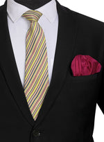 Chokore Chokore Multi-color Silk Tie from Plaids line & Plain Pink color Silk Pocket Square set 