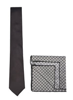 Chokore  Chokore Black color silk tie & Black and White Plaids Pocket Square set