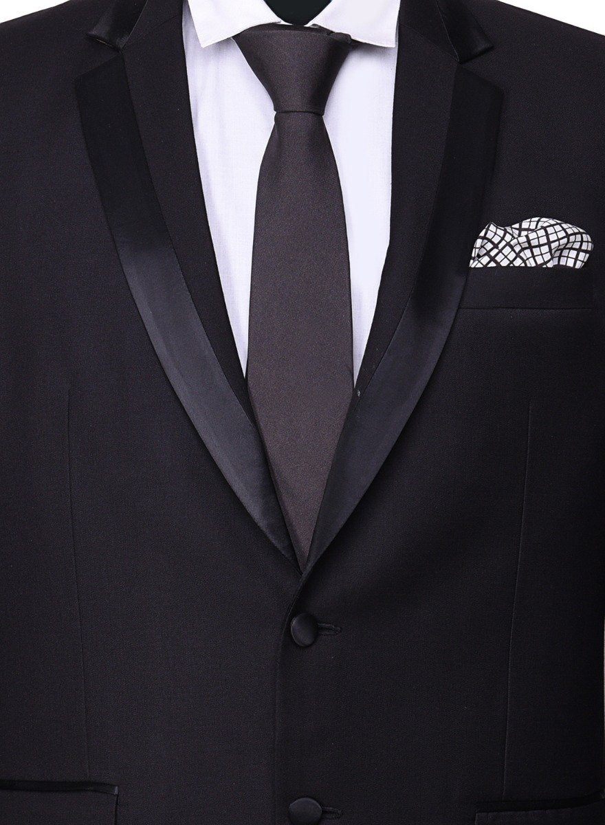 Chokore Black color silk tie & Black and White Plaids Pocket Square set