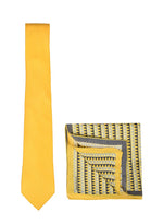 Chokore  Chokore Yellow color silk tie & Tangerine & Grey Silk Pocket Square set