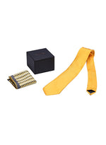 Chokore  Chokore Yellow color silk tie & Tangerine & Grey Silk Pocket Square set