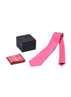 Chokore Chokore Fuschia color Silk Tie & Four-in-One Pink & Orange Silk Pocket Square set
