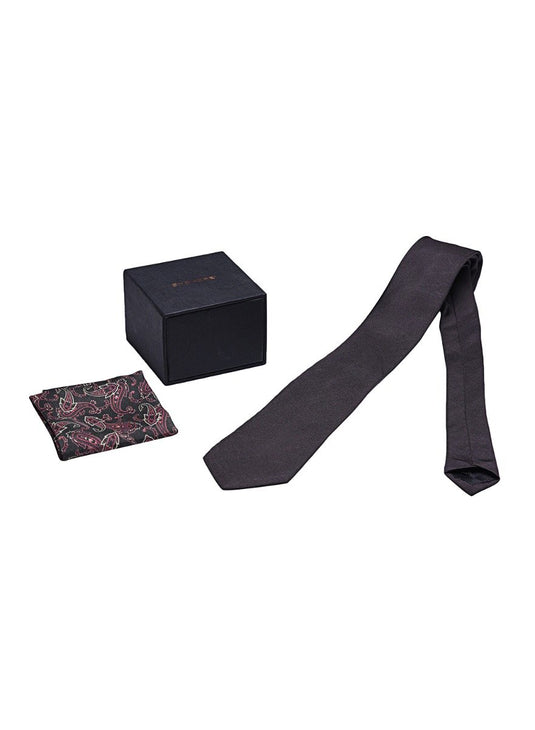Chokore Black color silk tie & Black and Rose Pink Silk Pocket Square set