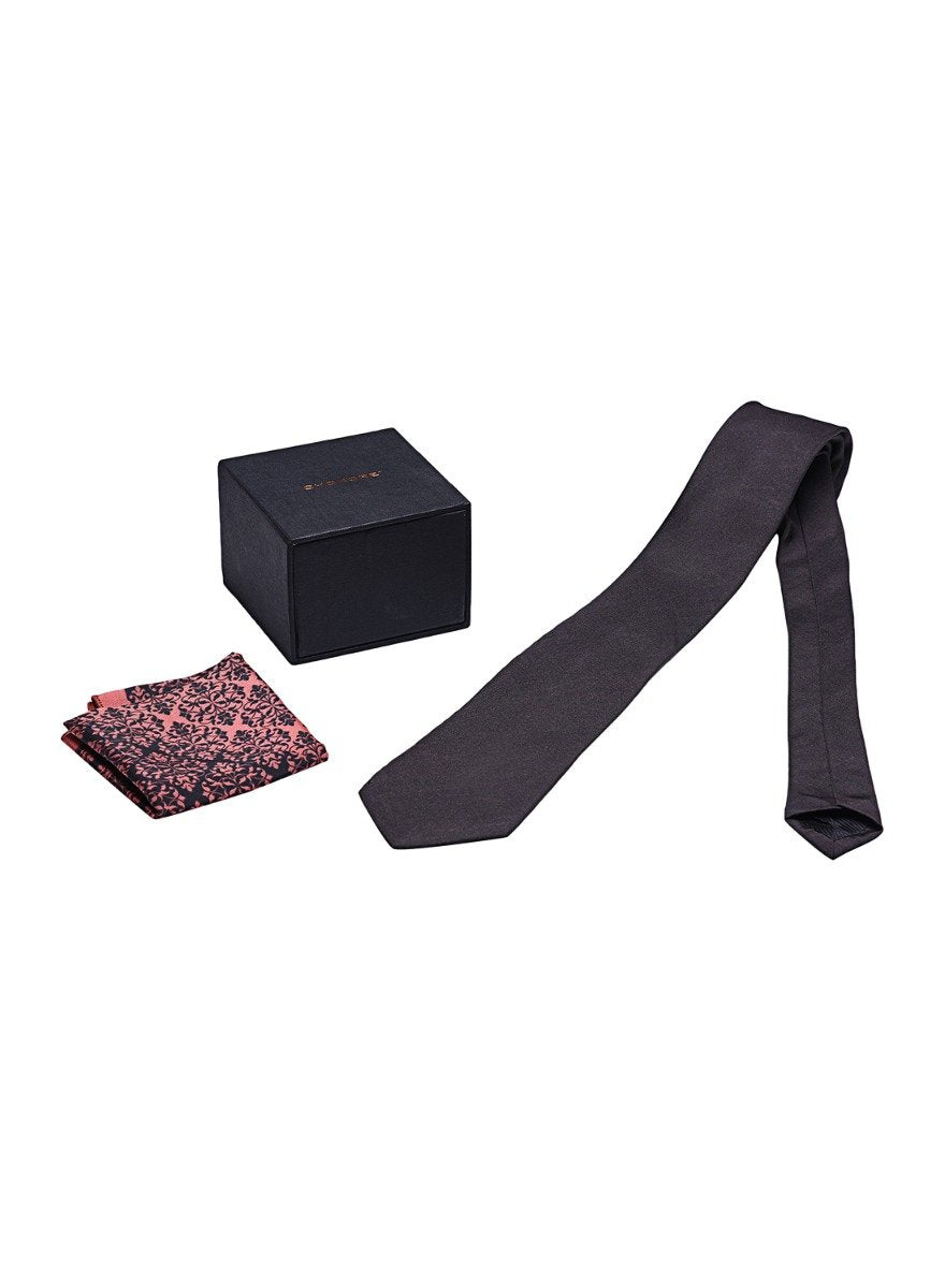 Chokore Black color silk tie & Indian at Heart design Marsela and Black Silk Pocket Square set