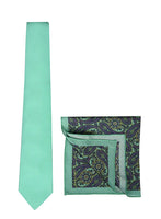 Chokore Chokore Dark Sea Green Silk Tie & Indian at Heart design Sea Green and Blue Silk Pocket Square set