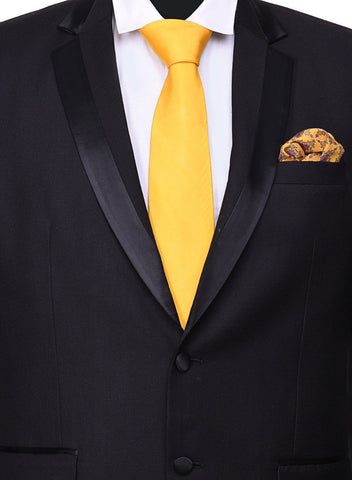 Chokore Yellow color silk tie & Orange & Magenta Silk Pocket Square set - Chokore Yellow color silk tie & Orange & Magenta Silk Pocket Square set