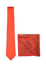 Chokore  Chokore Red Color Silk Tie & Red & Orange Silk Pocket Square set