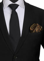 Chokore Chokore Black color Plain Silk Tie & Black & Orange silk pocket square set 