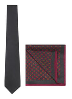 Chokore Chokore Red color Plain Silk Tie & Double-sided Brick Red & Black Silk Pocket Circle set Chokore Dark Grey color silk tie & Magenta & Dark Grey from Indian design Silk Pocket Square set