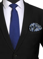 Chokore Chokore Navy Blue color Silk Tie & Blue and White Pure Satin Silk Pocket Square set 