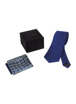 Chokore  Chokore Navy Blue color Silk Tie & Blue and White Pure Satin Silk Pocket Square set