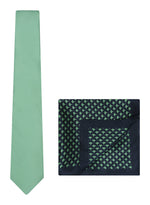 Chokore Chokore Sea Green color Silk Tie & Light Sea Green & Navy Blue Silk Pocket Square set 