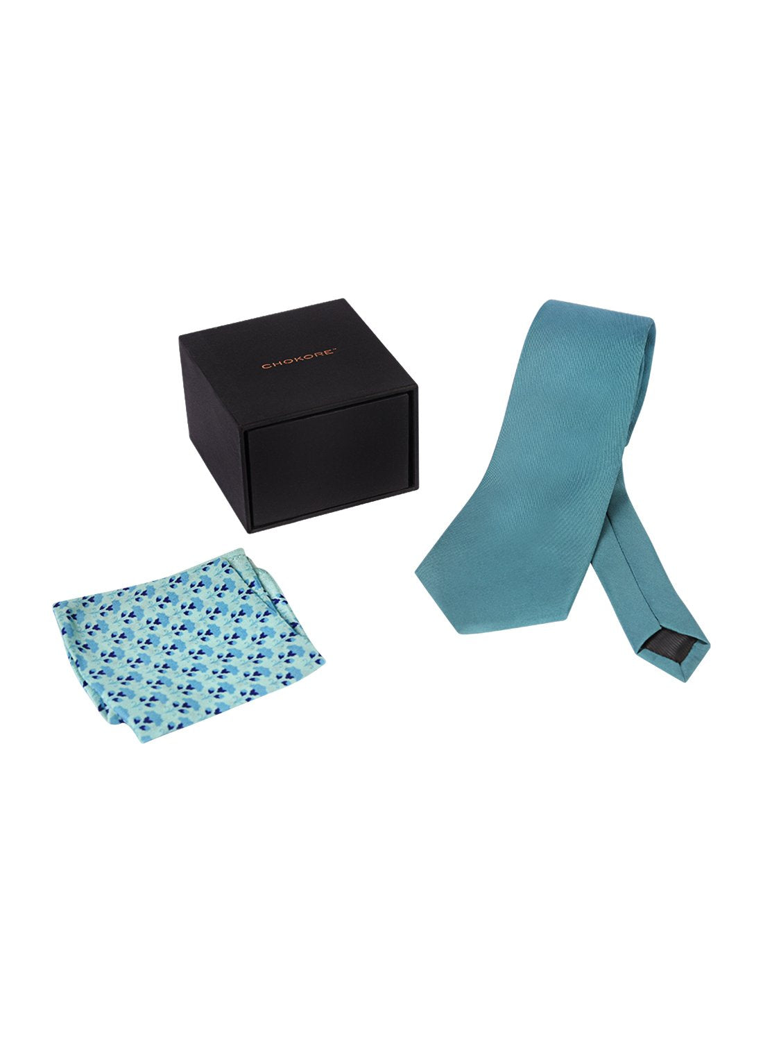 Chokore Light Blue color Plain Silk Tie & Light blue pure silk pocket square set