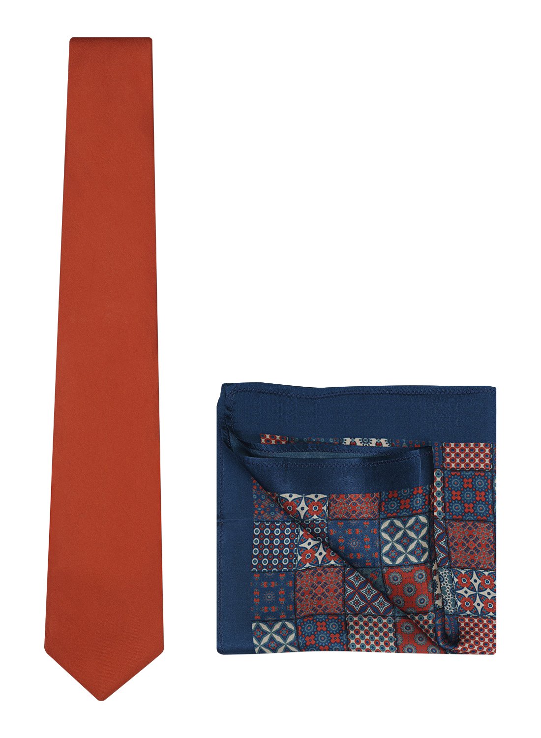 Chokore Red color Plain Silk Tie & Blue & Red pure silk pocket square set