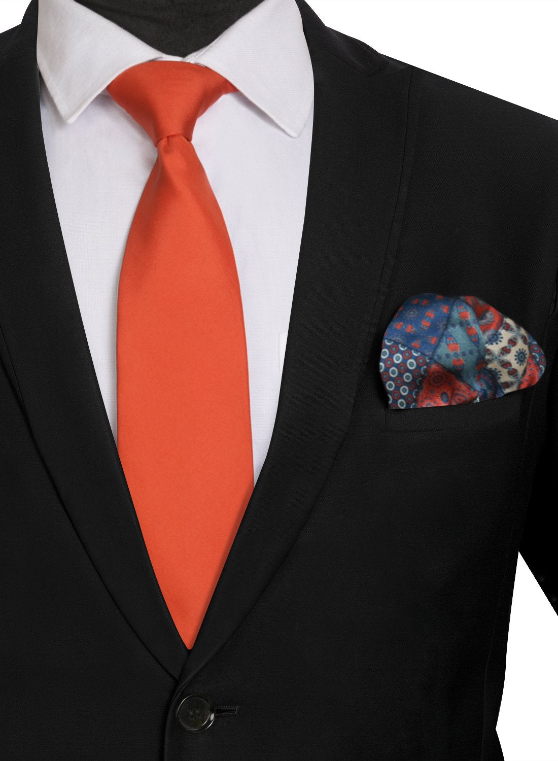 Chokore Red color Plain Silk Tie & Blue & Red pure silk pocket square set