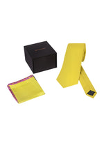 Chokore  Chokore Yellow color silk tie & Two-in-one Yellow & Purple Green Silk Pocket Square set