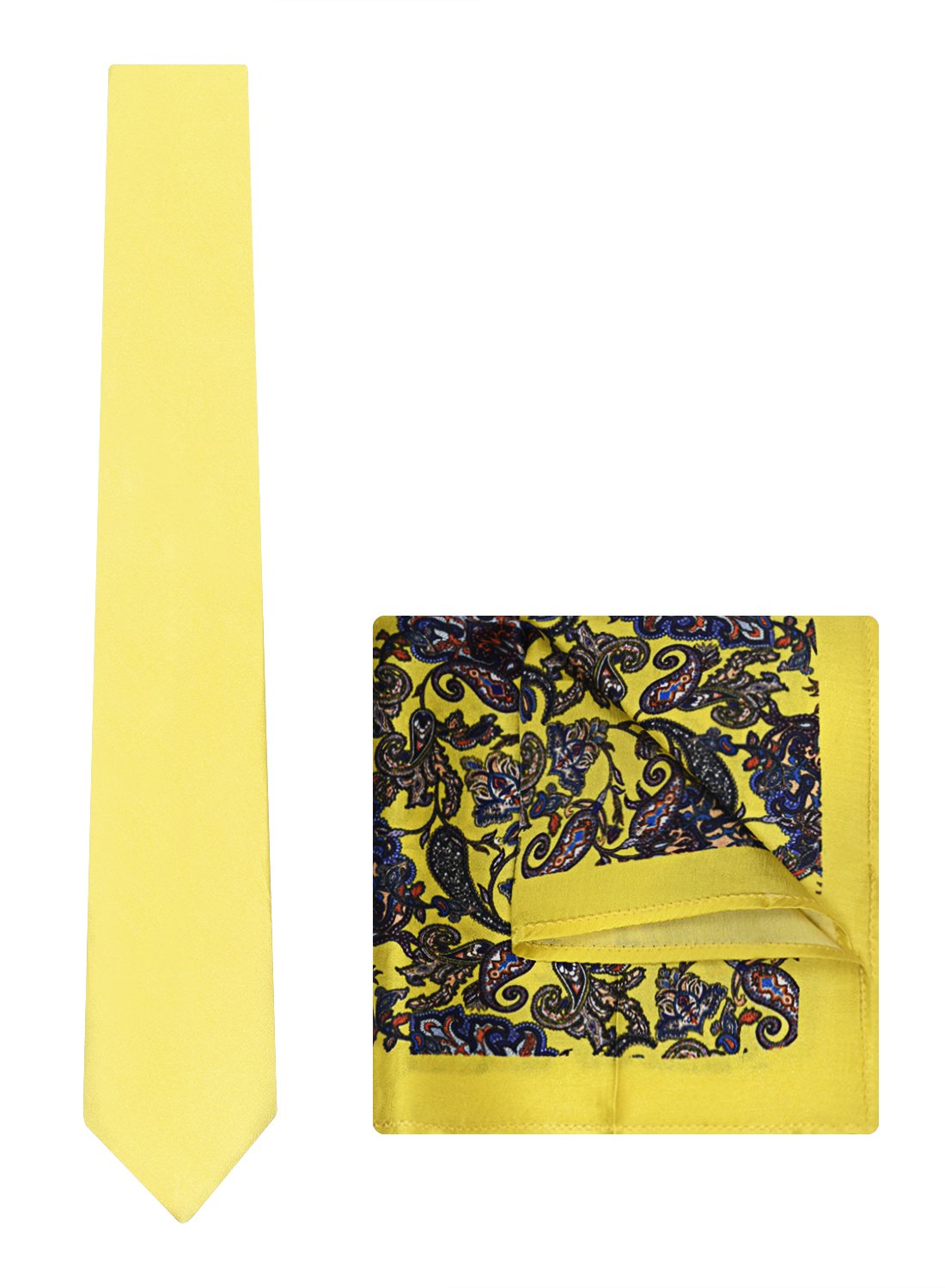 Chokore Yellow color silk tie & Yellow & Blue Silk Pocket Square set