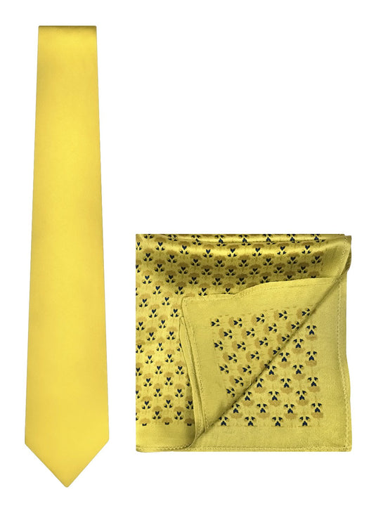 Chokore Yellow color silk tie & Yellow & Lemon Yellow Pure Silk Pocket Square set